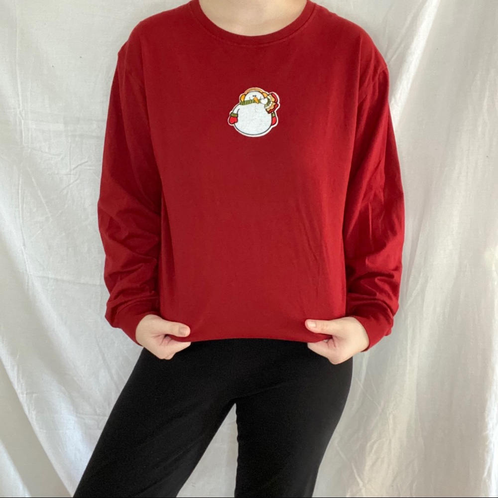 Christmas Snowman Patch Red Long Sleeve Tee - Picture 3 of 6